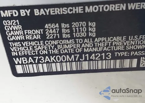 2021 BMW 228Xi xDrive z USA, uszkodzony, nr VIN WBA73AK00M7J14213